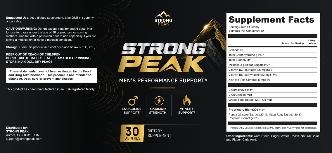 Strong Peak label with ingredient facts